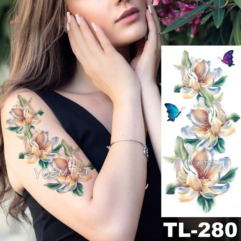 25-TL280 Желтый белый 3D реалистичные розы Временные татуировки для Женская Татуировка наклейка цветок тело грудь шеи искусство водонепроницаемый рука поддельные тату - Цвет: 25-TL280