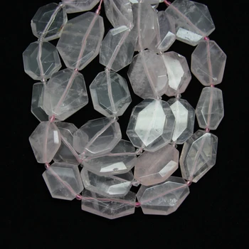 

15.5"/strand Large Natural Pink Quartz Slab Pendant Beads,Raw Pink Crystal Quartz Slice Octangle Beads Necklaces Jewelry