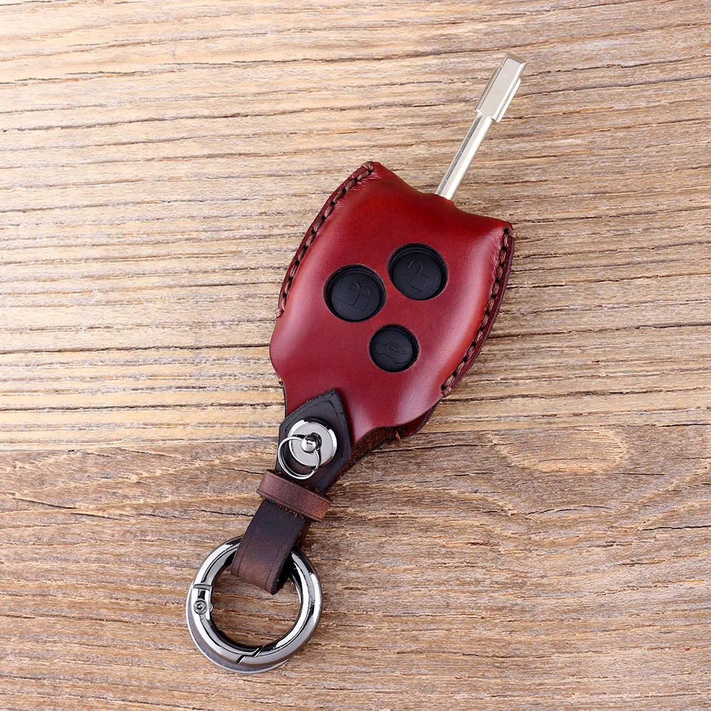 Кожаный брелок для ключей KEYYOU, чехол-держатель для Ford Mondeo Focus Transit, 3 кнопки, дистанционный автомобильный брелок, чехол для ключей