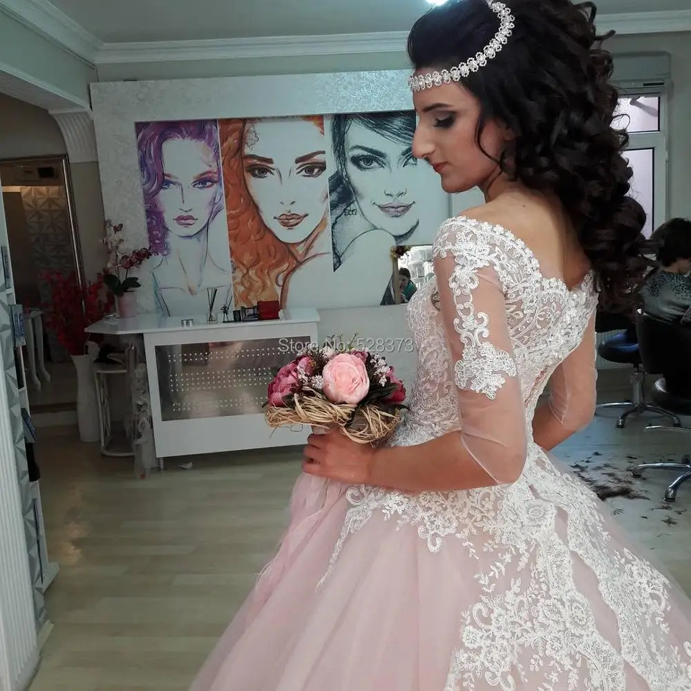 YNQNFS RWD26 Robe de Mariee Hochzeitskleid элегантное, с рукавом до локтя принцесса Белые и розовые свадебные платья, арабские
