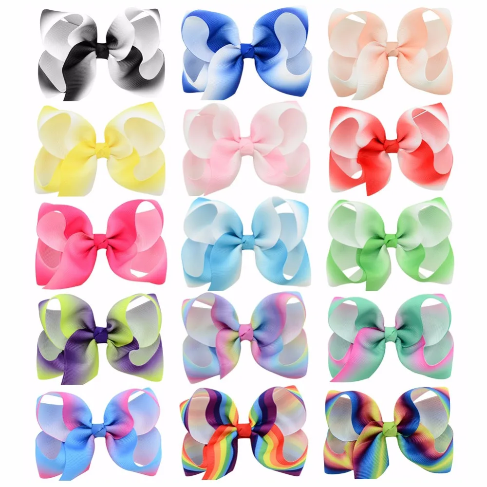 

16Pc/lot 4.3 Incn Rainbow Stripe Print Colored Bow Alligator clips Girls Hairpins Boutique windmill bow Kids Hair Accessories798