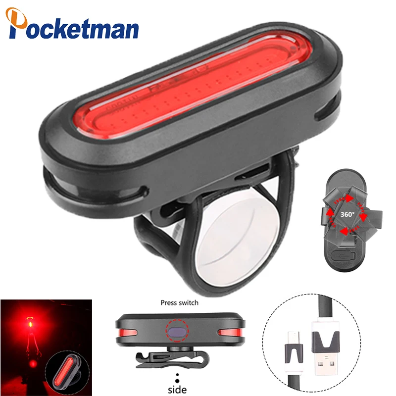 

2019 Red Light New Bicycle Motorcycle Warning Lamp Flashlight Built-in Battery COB 6 Modes With Micro USB Charging z45