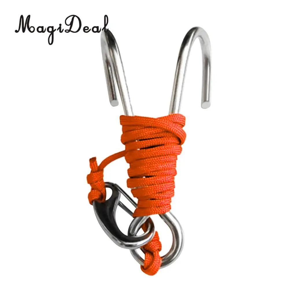 MagiDeal Strong Durable Scuba Diving Double Dual 316 Stainless Steel Reef Hook With Line for Underwater Photographers Supplies