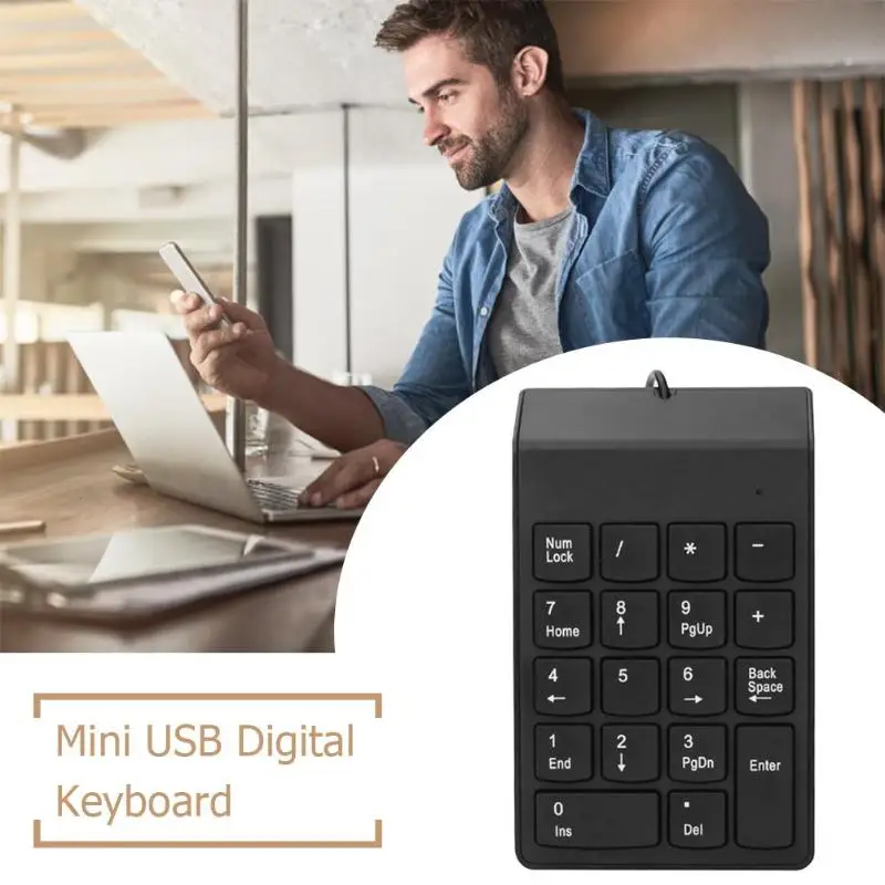 Проводная цифровая клавиатура с USB тонкая мини панель цифрами 18 клавишами для
