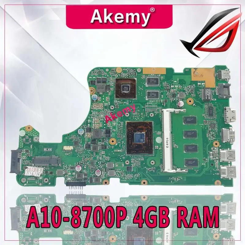 Akemy with A10-8700P 4GB RAM X555DG Laptop motherboard for ASUS X555DG A555D X555D X555Y X555YI Test original mainboard