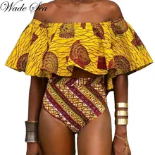 

Sexy Women High Waist Bathing Suit Yellow Aztec Ruffled Off Shoulder Biquini African Biquini Swimsuit