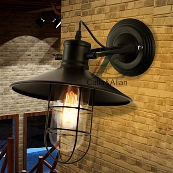 

Wall lamp iron black lamp shade wall lamp Nordic creative retro iron cage glass telescopic folding iron wall amp