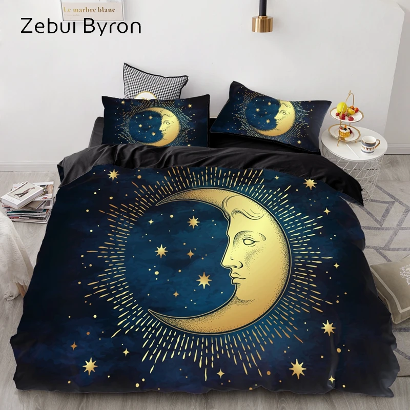 3D Duvet Cover Set Queen/King/Europe/Custom,luxury Bedding Set,Quilt/Blanket Cover Set,Bedclothes Boho moon,drop ship