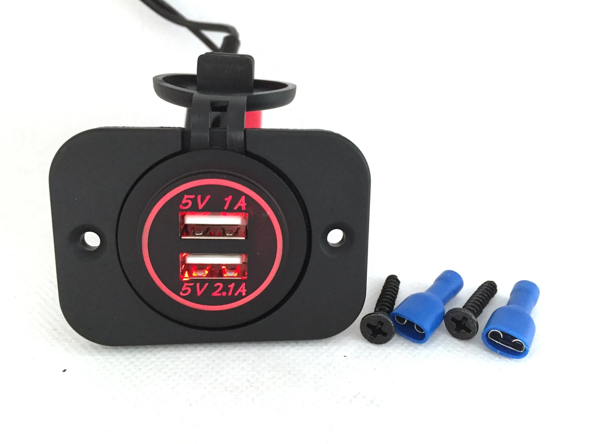 Автомобильное зарядное устройство DIY 12 в 24 В с двумя usb-портами, панель питания 1А и 2.1A для Iphone, автомобильная лодка, морской мобильный светодиодный светильник, синий, красный, зеленый, оранжевый - Название цвета: Красный