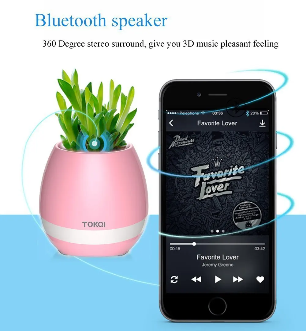 Музыкальный цветочный горшок bluetooth колонки светильник дышащие умные горшки