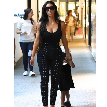 

2019 Warm Winter Trousers Legging For Women WoBandage Button Pencil Pants High Waist Slim Black Khaki Regular Pantalon Femme