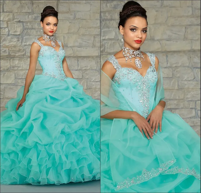 Top Selling 2015 Mint Green Quinceanera Dresses Ball Gowns With Wrap
