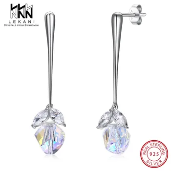 

New Asymmetric Fine Jewelry Crustal From Swarovski Crystal Drop Earrings For Women Real S925 Sterling Silver Wedding Party Gifts