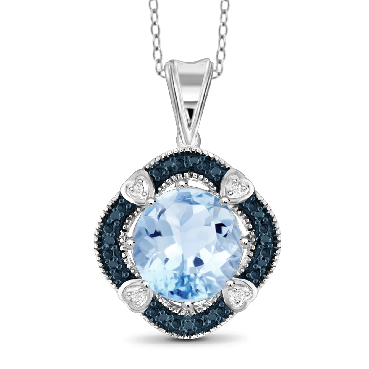 JewelonFire 4 1/4 Carat T.G.W. Sky Blue topaz and Blue & White Diamond Accent Sterling Silver Pendant