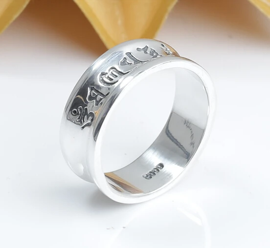 

Handmade Vintage 999 Silver Tibetan OM Mantra Ring Real Pure Silver OM Mani Padme Hum Ring