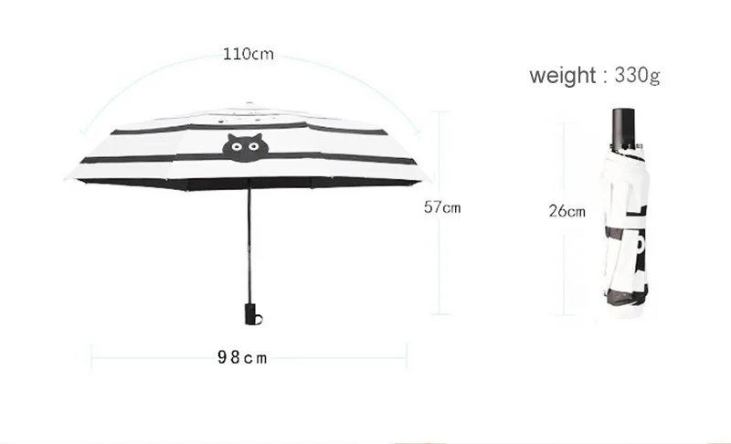 Креативный свежий черный кот полосатый складной зонтик милый мультяшный солнцезащитный тройной складной зонтик корейский женский зонтик