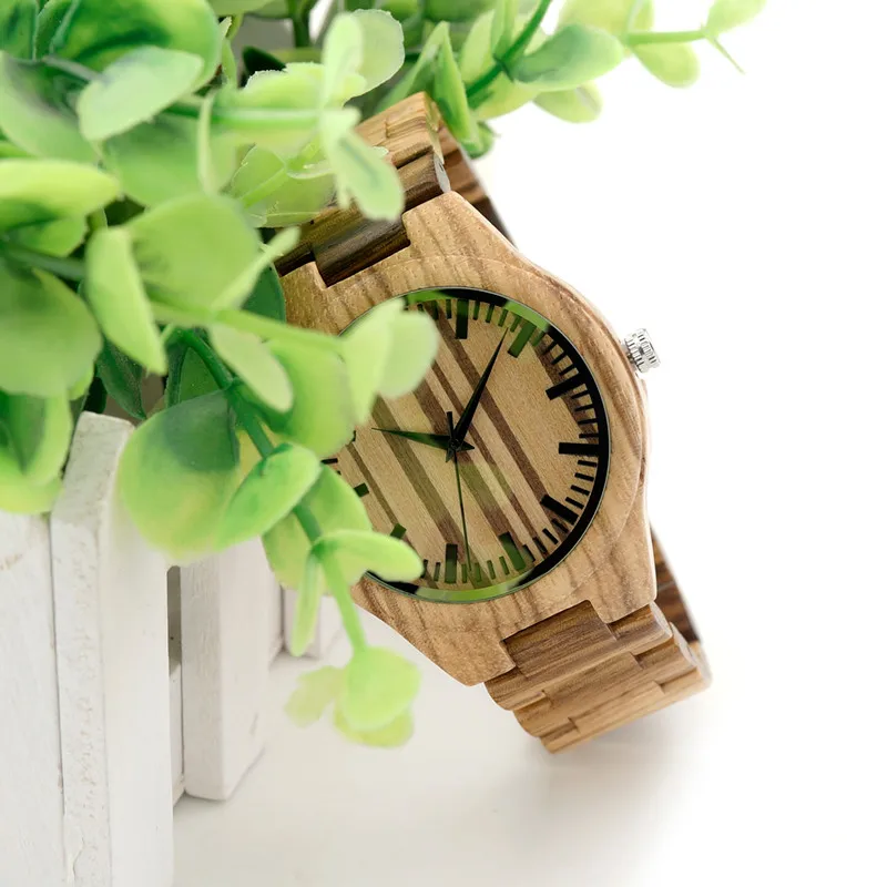 BOBO BIRD All Zebra Wood Men's Quartz Watch Analog Japan Movement 2035 Casual Wooden Band Wood Watches as gifts for Men