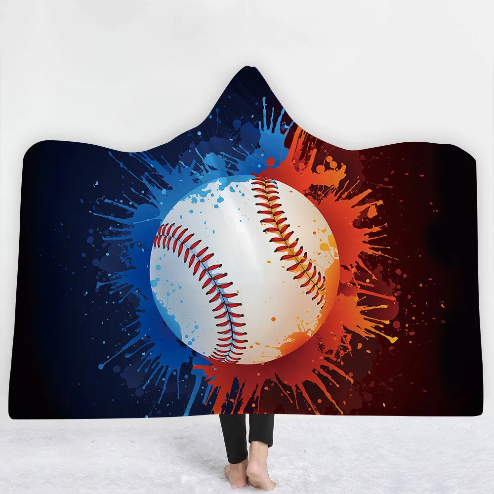 Креативное одеяло из микрофибры с капюшоном для футбола, баскетбола, для детей, взрослых, шерпа, флисовое, переносное черное одеяло 150x200 - Цвет: 012