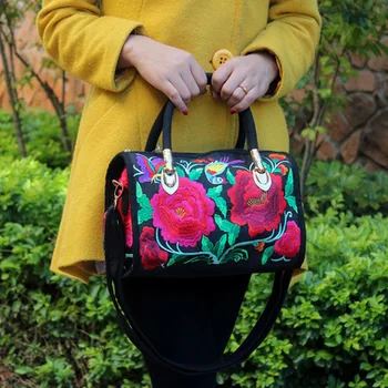 

New Fashion Embroidery Women Shopping bags!Hot Flora Embroidered Lady Shoulder&Handbags Top Versatile National Small Carrier
