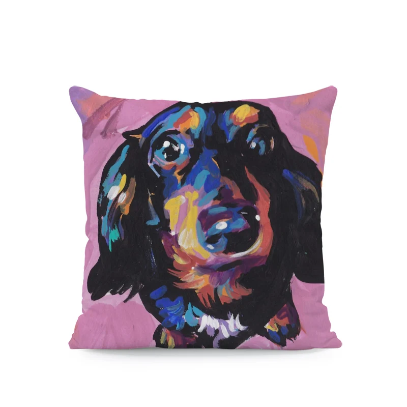Oil Painting Dog Pillow Cushions Bull Terrier Chihuahua Dachshund Peach Skin Cover Pillows Decoration Home Sofa Seat Pillowcases - Color: 5