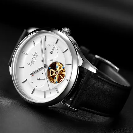 Bestdon Мужские часы автоматические механические часы турбийон спортивные часы кожаные повседневные деловые часы в ретро-стиле Relojes Hombre - Цвет: Серый