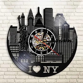 

1Piece Statue Of Liberty Vinyl Record Wall Clock New York City High-Rise Buildings Wall Clock Unique Creative Living Room Decor