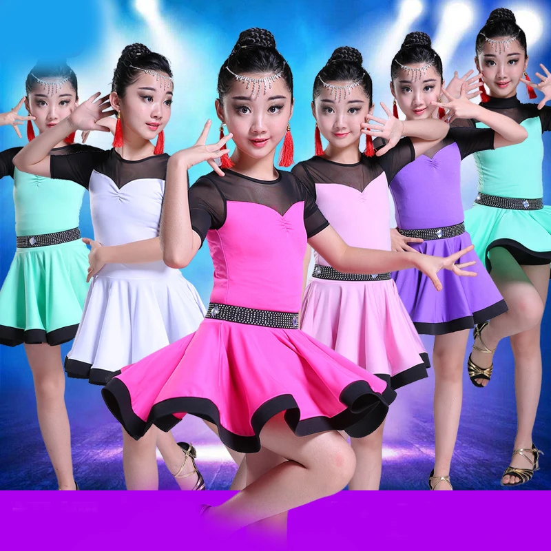 

Girls Latin dance ballet practice clothing children's costume short-sleeved conjoined competition examination dance skirt