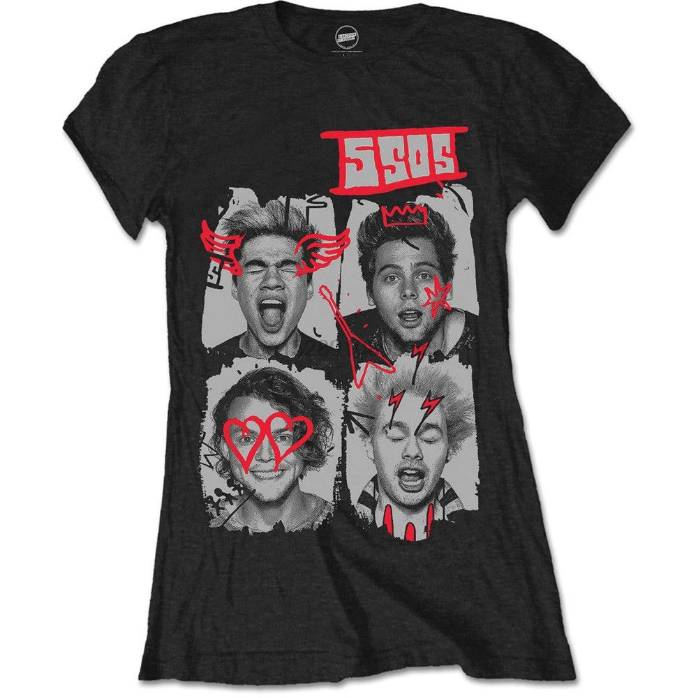 

5 Seconds Of Summer DOODLE Faces Womens Fitted T-Shirt - Nuevo y Oficial
