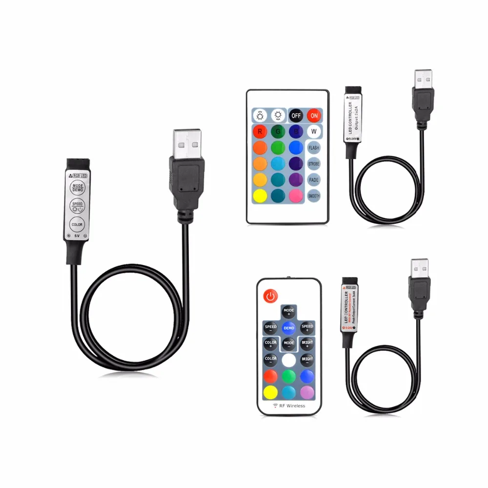 5V RGB контроллер USB RF пульт дистанционного управления 17key 24key 3key 12V 24V Светодиодные