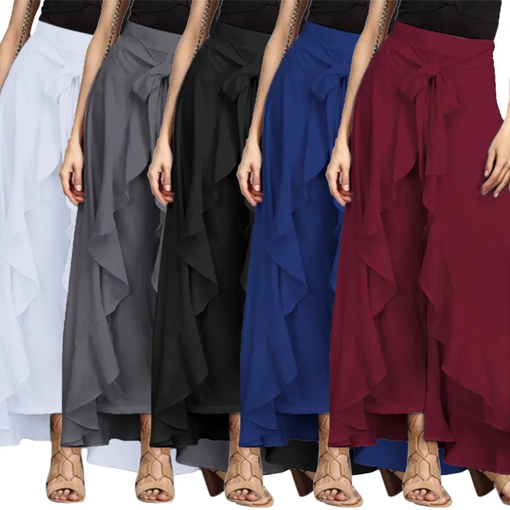 New Long Skirt Floor Length Ladies High Waisted Skirts Women Neon red white Black Saias Longa Femininas Formal Jupe Femme