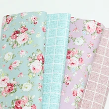 Хлопок саржевая ткань элегантный ретро розовый зеленый цветок розы клетчатые ткани для DIY кроватки постельный принадлежности подушки одежда квилтинг Декор