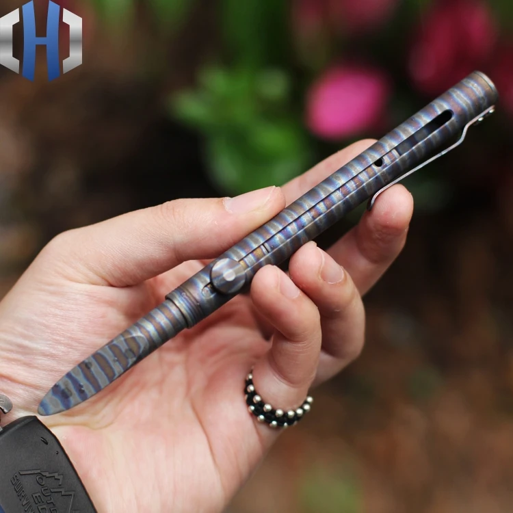 

Self-defense EDC Titanium Alloy Attack Pen Flame Pattern Telescopic Stick Broken Window Defense Handwritten Pencil Dual-use