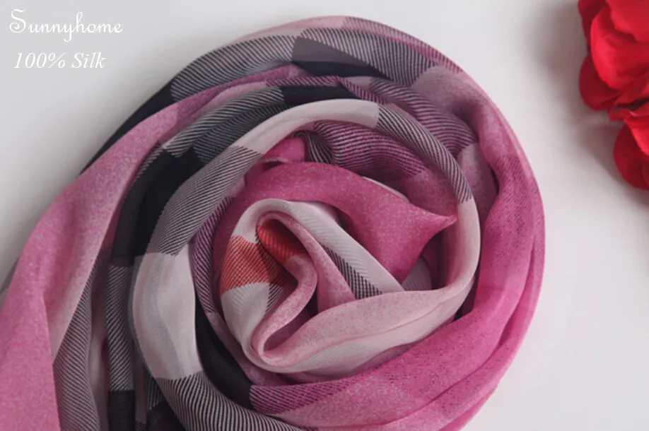 Полосатые шарфы розовый Брендовая дизайнерская обувь плед 100% чистого шелка волшебный шарф подлинной шифона Летняя Пляжная Солнцезащитная