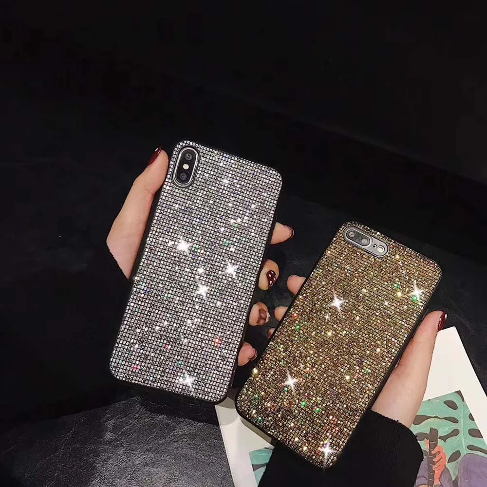 Heyytle Bling Glitter Phone Case For iPhone X XR XS MAX 7 8 Plus 6 6s Frosted Soft Case Lattice Back Cover For iphone 8Plus Case