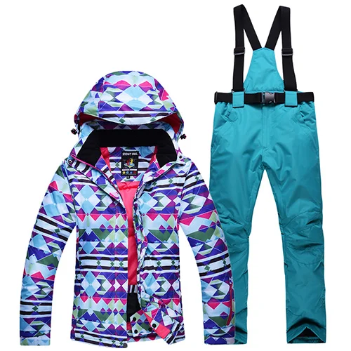 Женский лыжный костюм, комплект для сноубординга, женская зимняя куртка, брюки, водонепроницаемый Зимний спортивный костюм для женщин, лыжная куртка, женские зимние штаны - Цвет: color9