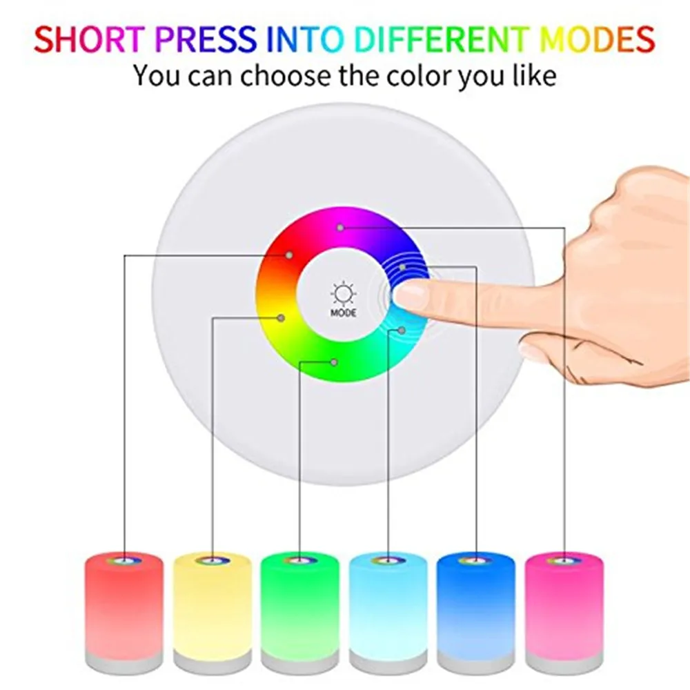 LED ضوء الليل مع التحكم باللمس قابلة للشحن الذكية منضدة عكس الضوء ليلة مصباح RGB اللون تغيير وسائط للأطفال غرفة المنزل