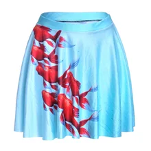 Лидер продаж, Женская юбка, красная Золотая рыбка, небесно-голубой цифровой принт, элегантная эластичная юбка с высокой талией, расклешённая и в складку, мини-юбки