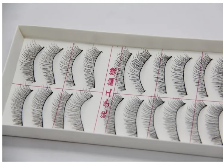 Ручной работы из хлопка естественный вид Поддельные ресницы Lashes черный хлопок полосы крест-накрест стиль 10 пар = 1 коробка