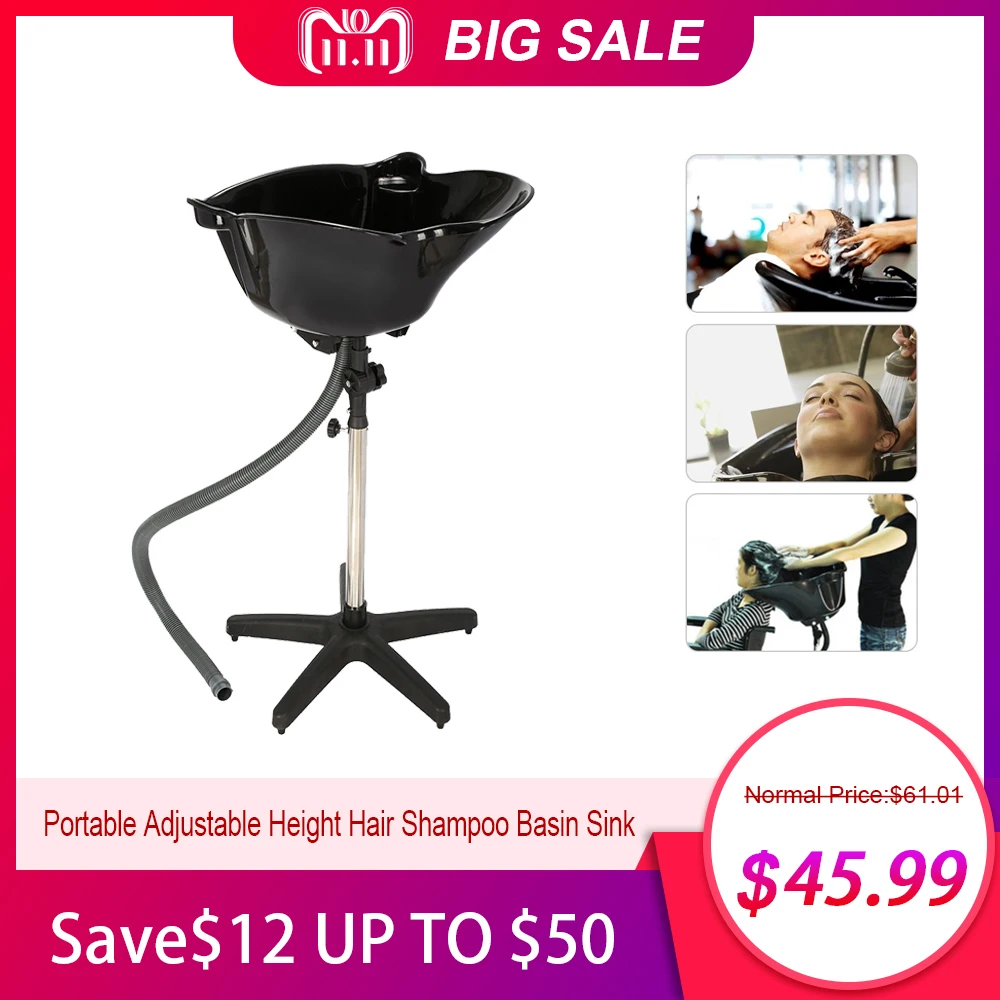 Portable Adjustable Height Hair Shampoo Basin Sink with Drain Tube Hair