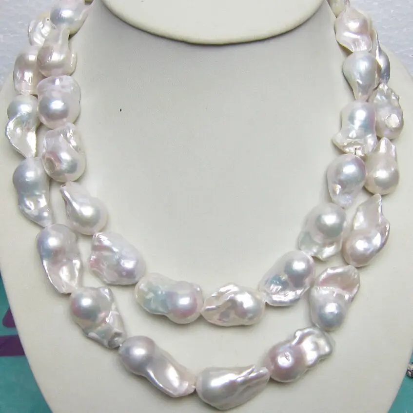 

SHIPPINGHUGE 15-28MM SOUTH SEA GENUINE WHITE BAROQUE PEARL NECKLACE 35 INCH 14KGP CLASP (A0501)