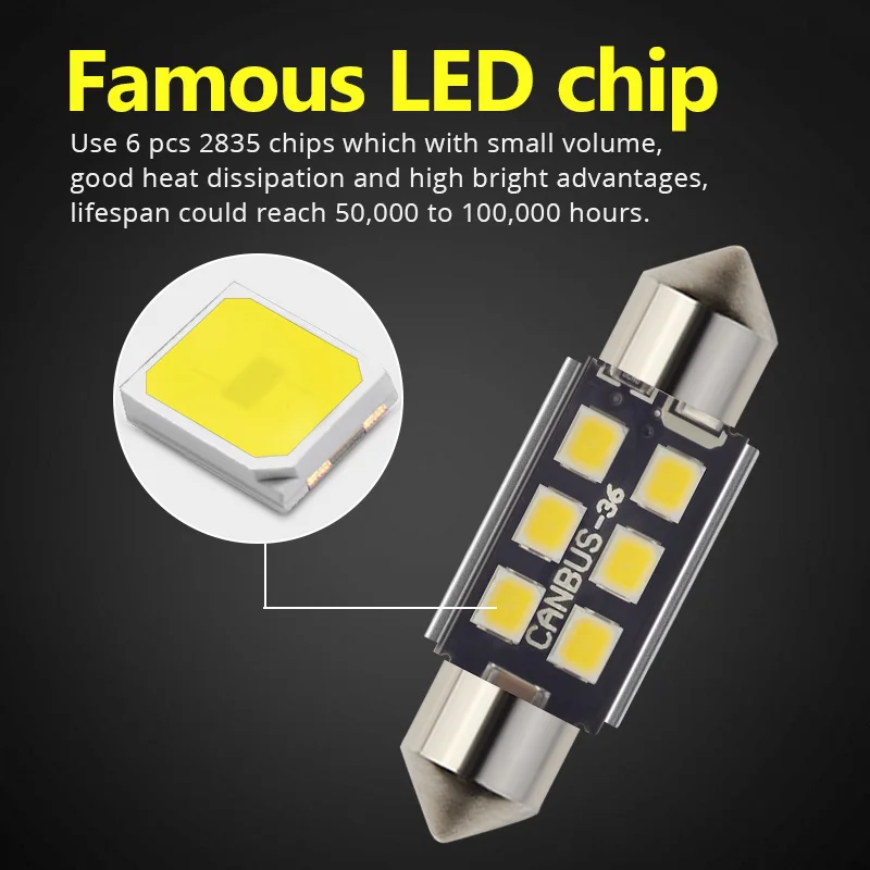 Светодиодная лампа NAO c5w CANBUS 28 мм 31 36 39 41 44 Festoon C10W 2835 6 SMD 12 В для чтения светильник