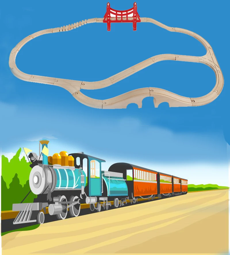 Деревянный Железнодорожный прямой и изогнутый расширительный трек Take-n-Play моторизованный Электрический поезд для деревянных игрушек Track
