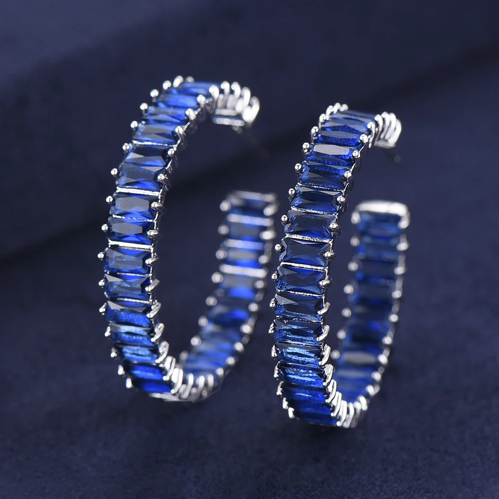 

34*34mm Fashion Circle Hoop Earrings Indian Wedding Jewelry Full Cubic Zirconia Inlaid Statement Earrings For Women