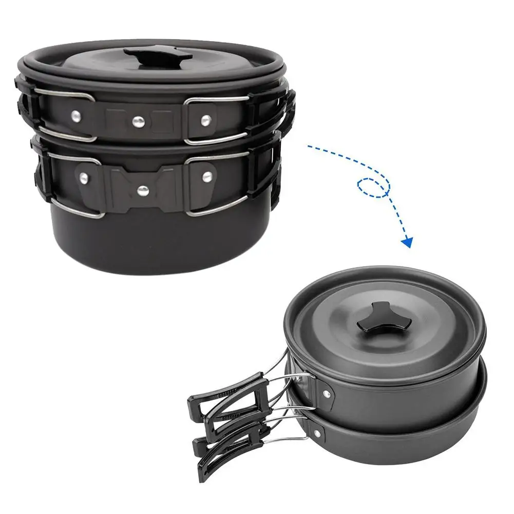 Outdoor Camping Hiking Picnic Teapot Pot Set Portable Cookware Mess Kit Carabiner Camping Cookware Stove With Tea Cup Coffee Cup