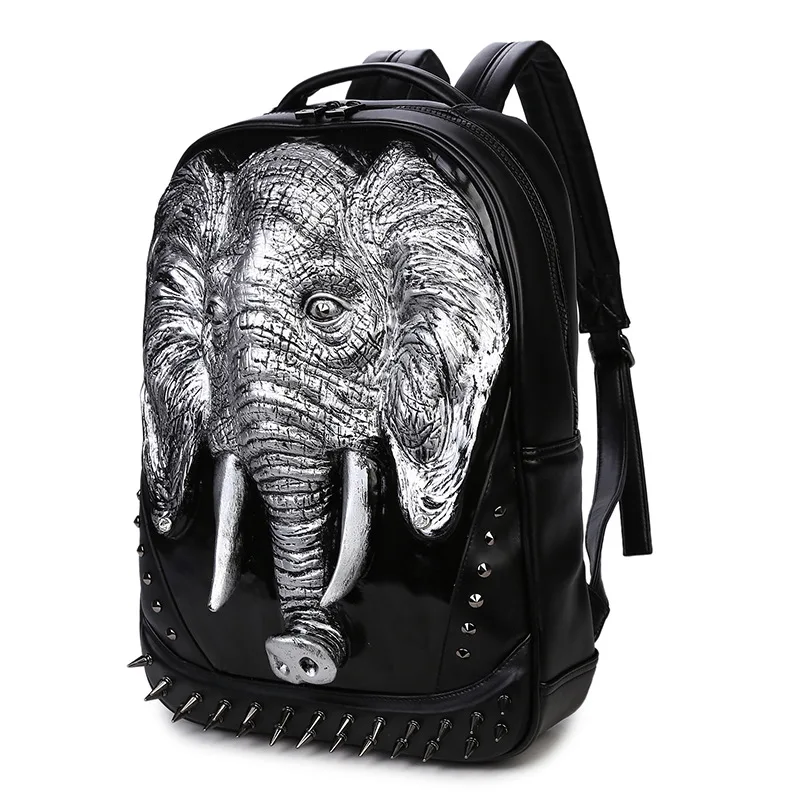 

New 3d elephant backpack male multi-function waterproof computer bag rivet backpack chic cool bag female