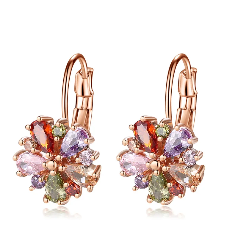 

Wholesale(12pair/lot) Multi-color Cubic Zirconia Flower Clip Earrings Fashion Rose Gold Color Women Earrings Party Jewelry