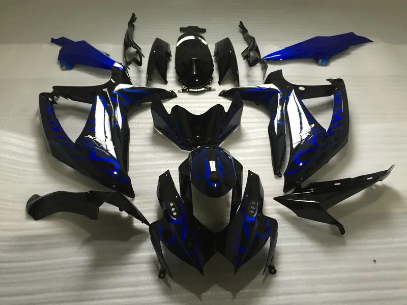 Комплект обтекателей под давлением для GSXR600 750 08 09 GSXR750 K8 2008 2009 Синий Пламя Черный