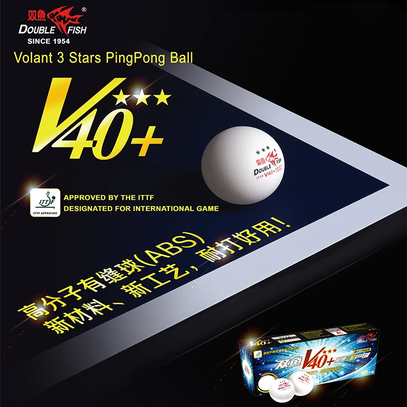 الأسماك مزدوجة فولانت V40 + 3 نجوم تنس طاولة كرات كرة بينغ بونغ ITTF الجديد المعتمد المواد الرسمية الكرة ل