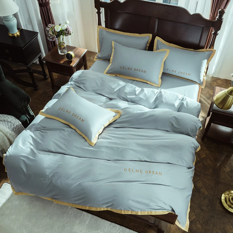 Комплект постельного белья из египетского хлопка, роскошный комплект постельного белья королевского размера с вышивкой высокого качества, пододеяльник, простыня, комплект простыней