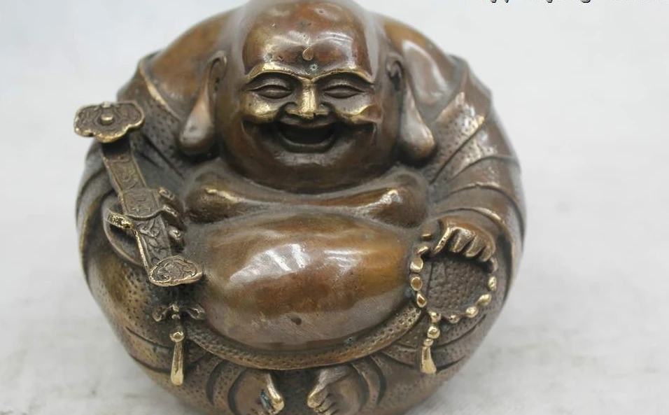 

5"Chinese Folk Pure Bronze excellent Lucky Ru Yi Maitreya Buddha Statue